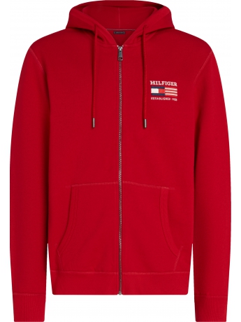 Tommy Hilfiger FELPA CON CAPPUCCIO E ZIP IN COTONE ROSSO CON BANDIERA AMERICANA