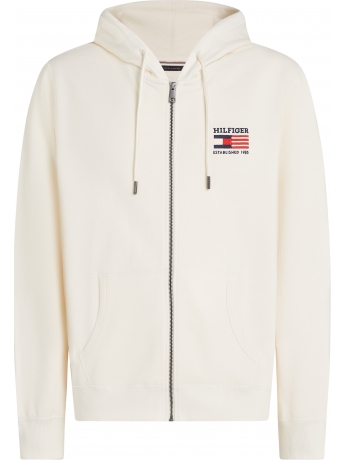 Tommy Hilfiger FELPA CON CAPPUCCIO E ZIP IN COTONE BIANCO CON BANDIERA AMERICANA