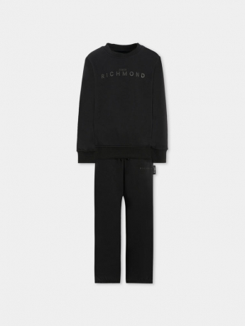 John Richmond TUTA KIDS JUNIOR IN COTONE NERO CON STAMPA LOGO