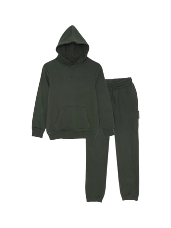 John Richmond TUTA KIDS JUNIOR CON CAPPUCCIO IN COTONE VERDE MILITARE STAMPA LOGO