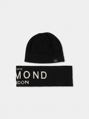 John Richmond SET scirapa e cappello kids junior nero con logo in contrasto