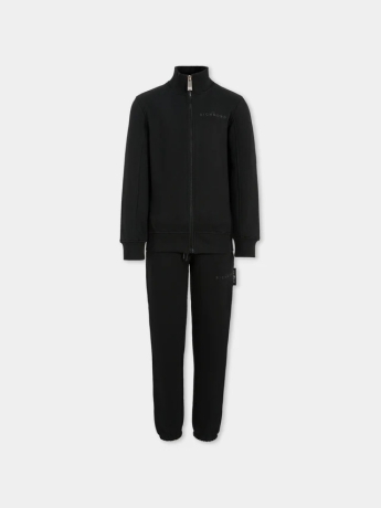 John Richmond TUTA KIDS/JUNIOR UARGA  FULL ZIP IN COTONE NERO CON LOGO