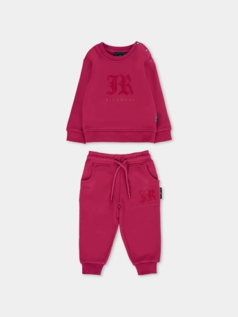 John Richmond TUTA INFANT MANDISIN COTONE FELPATO ROSSO SCURO  CON LOGO