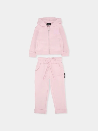 John Richmond TUTA INFANT GUEYO FULL ZIP  IN COTONE FELPATO ROSA CON LOGO