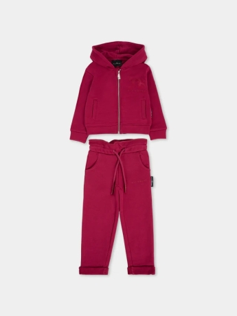 John Richmond TUTA INFANT GUEYO  FULL ZIP IN COTONE FELPATO ROSSO SCURO CON LOGO