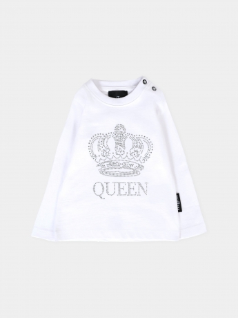 John Richmond T-SHIRT MANDAS INFANT IN COTONE BIANCO CON STRASS