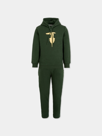 Trussardi TUTA KIDS/JUNIOR KHENC IN COTONE VERDE CON LOGO FRONTALE E POSTERIORE