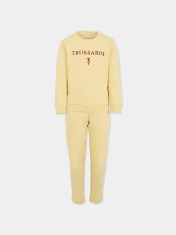 Trussardi TUTA KIDS/JUNIOR CHELA IN COTONE FELPATO BEIGE CON LOGO FRONTALE