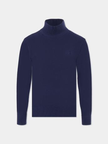 Trussardi MAGLIA COLLO ALTO KIDS/JUNIOR PEHE IN COTONE BLU CON LOGO RICAMATO