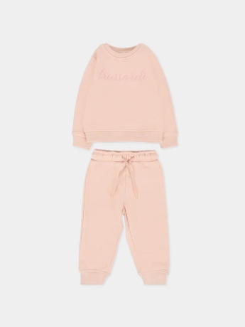 Trussardi TUTA KIDS/JUNIOR TUBIX IN CALDO COTONE ROSA CON LOGO FRONTALE