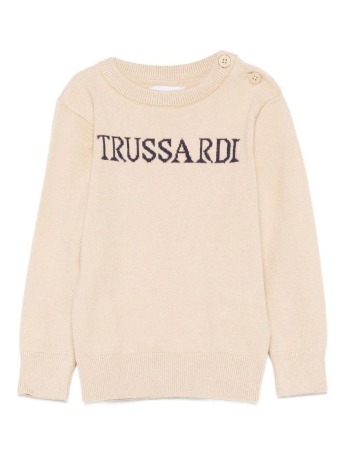 Trussardi MAGLIA INFANT  AFRINA IN CALDO COTONE E CASHMERE BEIGE CHIARO CON LOGO FRONTALE