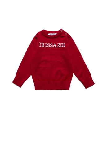 Trussardi MAGLIA INFANT  AFRINA IN CALDO COTONE E CASHMERE ROSSO  CON LOGO FRONTALE