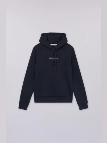 Trussardi Felpa con cappuccio in jersey diagonale blu con logo frontale