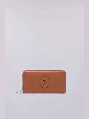 Trussardi Portafoglio Society zip around large in vitello cammello