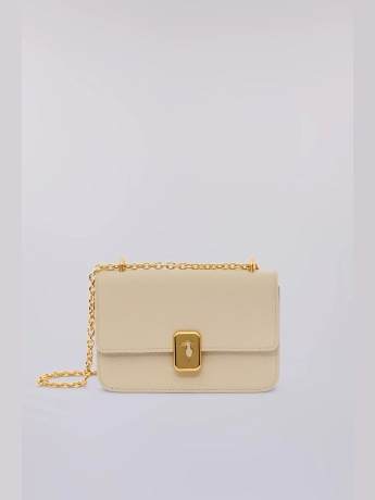 Trussardi Borsa a tracolla Cameo small in vera pelle avorio grana riso con catena in metallo dorato