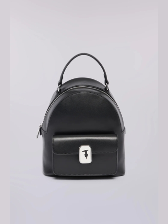 Trussardi Zaino Cameo small in vera pelle nera con chiusura argentata e logo Gentle Society