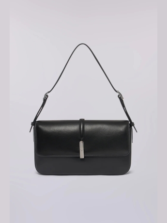 Trussardi Borsa a spalla media in pelle di vitello nero spazzolato con chiusura magnetica incisa