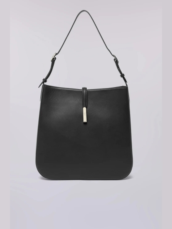 Trussardi Borsa a spalla Notte in pelle di vitello nero spazzolata  con tracolla amovibile e chiusura magnetica incisa