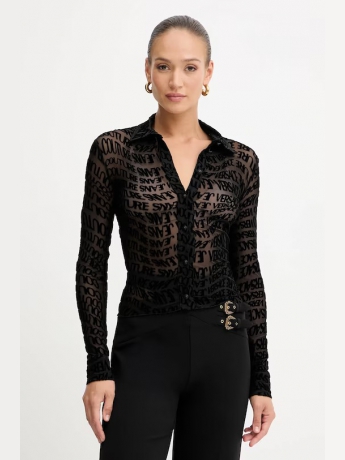 Versace Jeans CAMICIE-in rete trasparente nera con logo all over