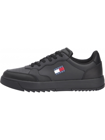 Tommy Hilfiger sneakers retro in pelle nera con logo badge