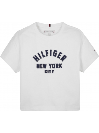 Tommy Hilfiger T-shirt KIDS/JUNIOR IN COTONE BIANCO  relaxed fit con logo in raso