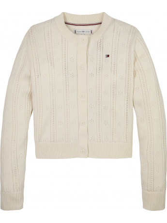 Tommy Hilfiger Cardigan KIDS/JUNIOR INMAGLIA TRAFORATA PANNA CON MICRO LOGO
