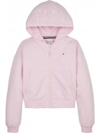 Tommy Hilfiger Felpa KIDS/JUNIOR relaxed fit con cappuccio e zip IN COTONE ROSA CON LOGO
