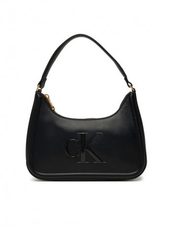 Calvin Klein BORSA  SHOULDER IN ECOPELLE LISCIA NERA CON LOGO FRONTALE