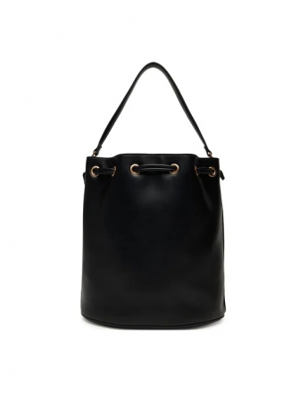 Calvin Klein BORSA  BUCKET BAG IN ECOPELLE LISCIA NERA CON LOGO FRONTALE