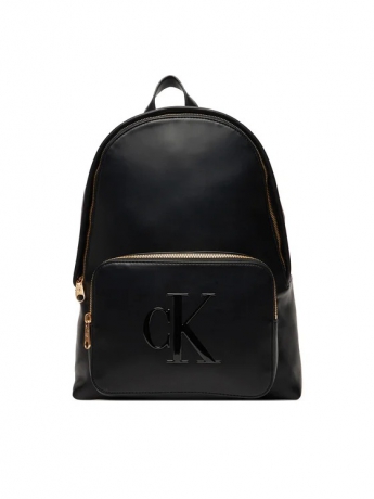 Calvin Klein ZAINO IN ECOPELLE LISCIA NERA CON LOGO FRONATLE