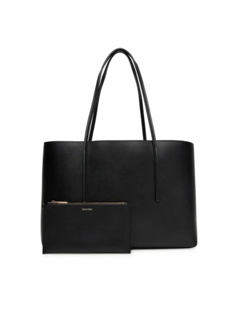 Calvin Klein BORSA SHOPPING CON POCHETTE IN ECOPELLE LISCIA NERA