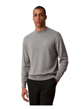 Calvin Klein MAGLIA IN COTONE GRIGIO MEDIO CON LOGO RICAMATO SUL PETTO