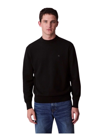Calvin Klein MAGLIA IN COTONE NERO CON LOGO RICAMATO SUL PETTO