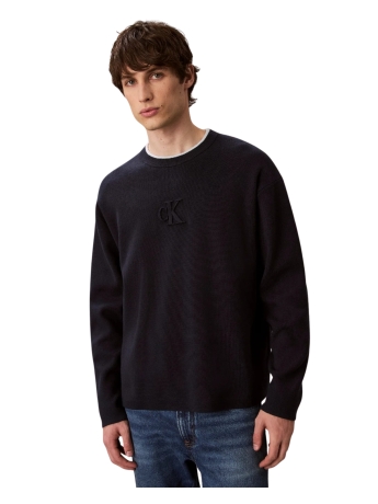 Calvin Klein Maglione con logo monogramma NERO  in rilievo dal taglio relaxed