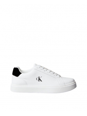 Calvin Klein Sneakers in pelle liscia bianca con logo in contrasto e dettaglio in camoscio nero
