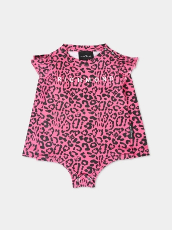 John Richmond BODY INFANT ENNYO IN COTONE FUCSIA FANTASIA ANIMALIER E LOGO