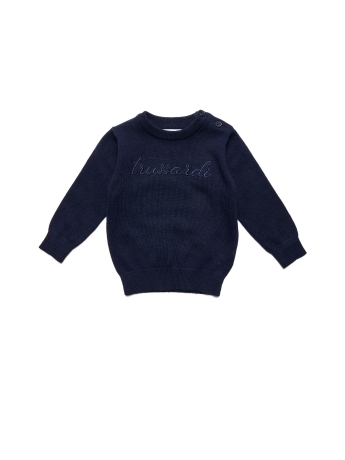 Trussardi MAGLIA INFANT OLIKISO IN MISTO LANA CASHMERE BLU CON LOGO FIRMA RICAMATO