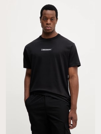 Versace Jeans T-SHIRT IN COTONE NERO CON PATCH IN RASO LOGO