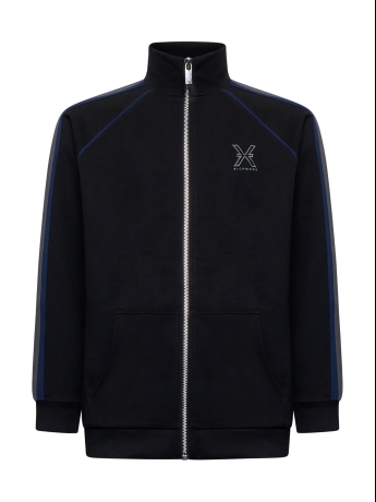 John Richmond FELPA FULL ZIP  ZIP BOTRO IN COTONE NERO CON BANDE LOGO