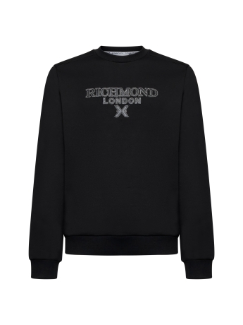 John Richmond FELPA GIROCOLLO YUNUS IN COTONE NERO CON LOGO FRONTALE