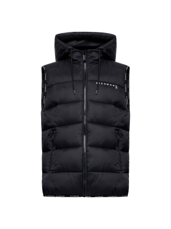 John Richmond GIUBBOTTO GILET BEROM IN NYLON NERO CON LOGO