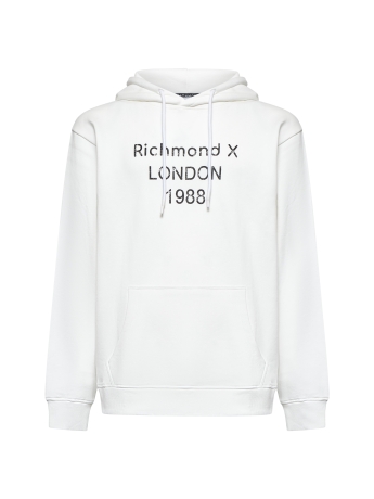 John Richmond FELPA CON CAPPUCCIO SOKALA IN COTONE BIANCO CON LOGO FRONTALE