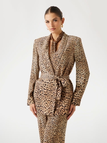 Guess GIACCA AMY  CINTURATA IN VISCOSA ANIMALIER