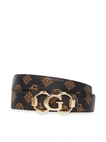 Guess cintura SALINGE in ecopelle marrone logo all over fibbia logo  in metallo oro