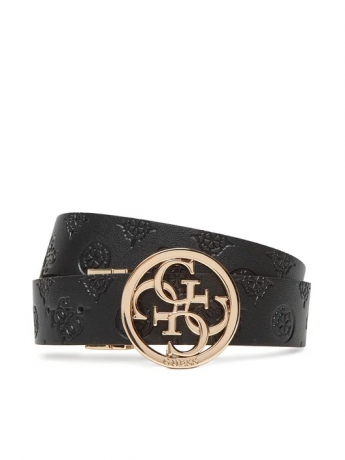 Guess cintura PHOEBE reversibile in ecopelle nera logata e liscia con fibbia metallo oro logo 4g