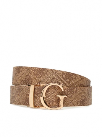 Guess Cintura reversibile in ecopelle beige e bianca logata con fibbia g in metallo oro
