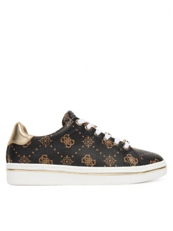 Guess sneakers STASEY3 in ecopelle marrone con logo all over