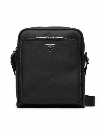 Guess borsa tracolla MILANO COMPACT in ecopelle nera con logo frontale