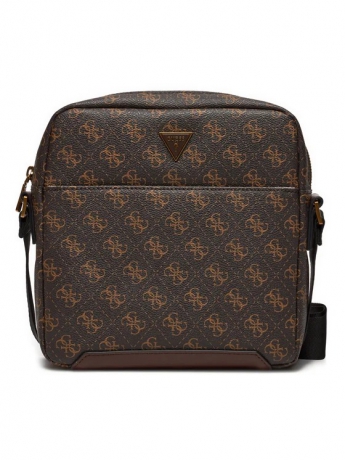 Guess borsa tracolla TORINO ful l zip in ecopelle testa di moro con logo all over