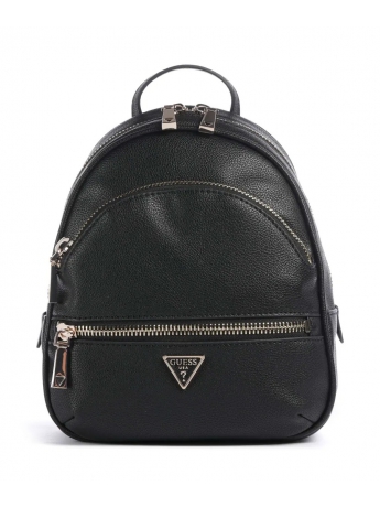Guess zaino Manhattan  piccollo in ecopelle liscia nera con zip e logo frontale